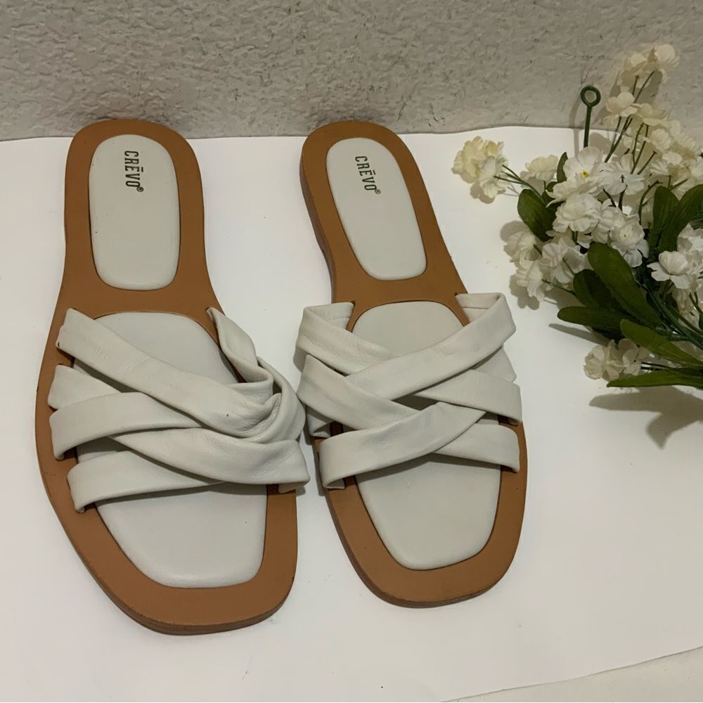 CREVO | NWOT Women’s Busy Strappy Slide Padded Sandals Camel Brown Leather | 7